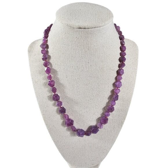 The Unbranded Brand Jewelry - Purple Amethyst Faceted Nugget Bead Necklace Natural Gemstone Boho Statement.